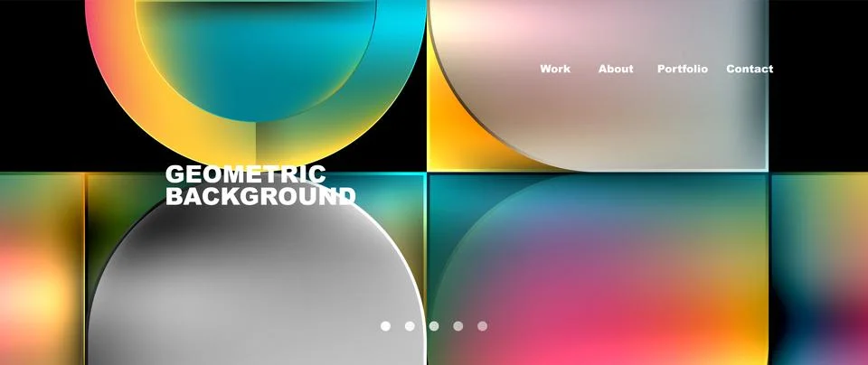 Bright colorful squares with round elements minimal geometric background. Vector Illustrazione stock