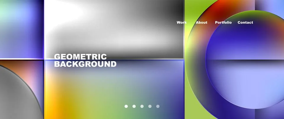 Bright colorful squares with round elements minimal geometric background. Vector Illustrazione stock