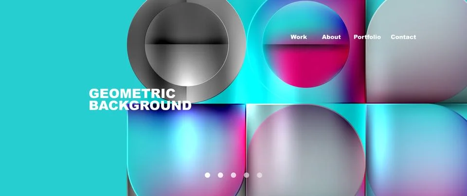Bright colorful squares with round elements minimal geometric background. Vector Stock Illustration
