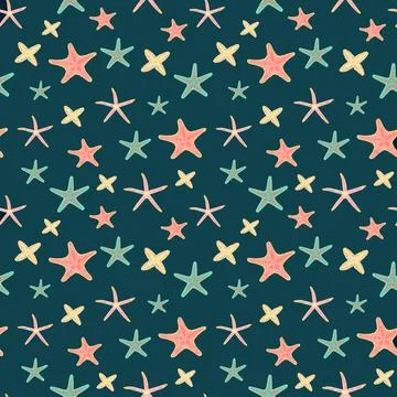 Bright colorful Starfish vector repeating pattern Stock Illustration