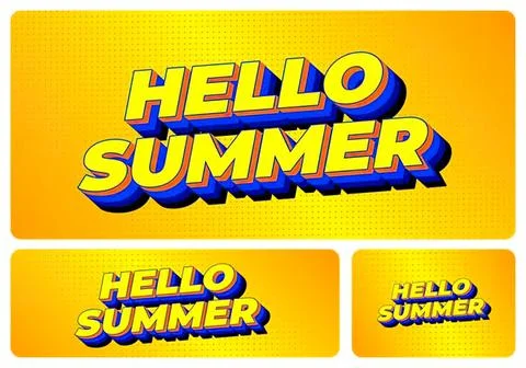 Bright colorful text hello summer on yellow background Stock Illustration