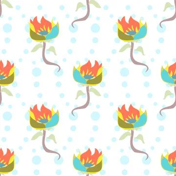 Bright, Colorful Vector Repeat Pattern With Flowers In Vibrant Turquoise And  Stock Illustration