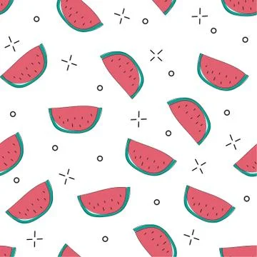 Bright colorful vector seamless pattern with sliced watermelons 스톡 일러스트