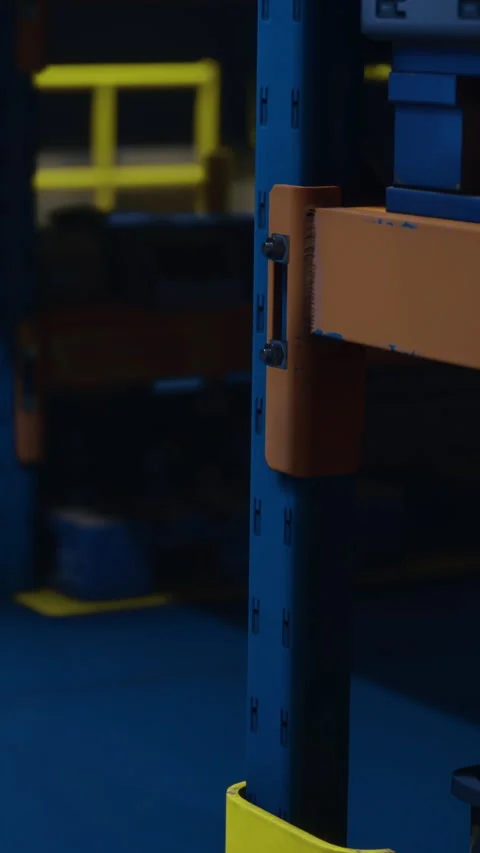 Bright colors illuminate a warehouse storage space in evening light Stock Footage 334243952