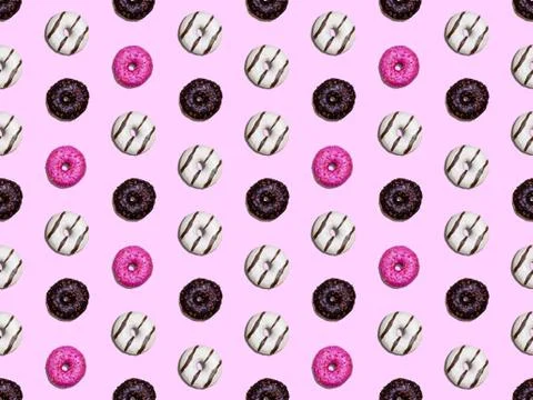 Bright colors of seamless pattern with  bun and  donuts. Stock Illustration
