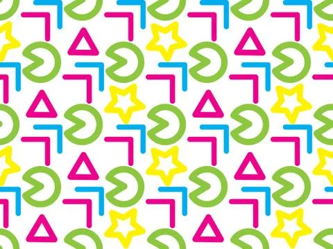 Bright colors of seamless pattern with  children's scribbles and  triangle. Stock Illustration