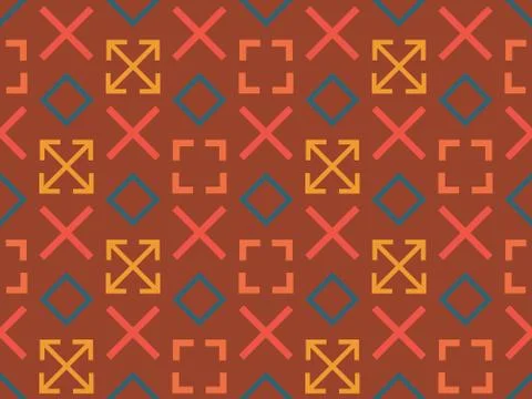 Bright colors of seamless pattern with  ornament and  square. Stock Illustration