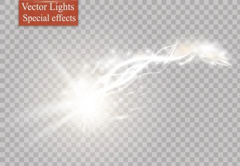 A bright comet with large dust. Falling Star. Glow light effect. Golden lights Stock Illustration