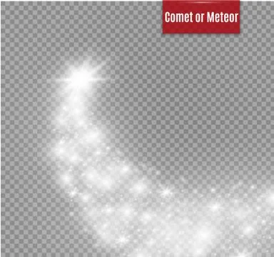 A bright comet with large dust. Falling Star. Glow light effect. Golden lights Stock Illustration