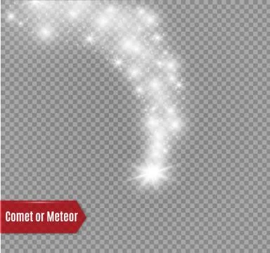 A bright comet with large dust. Falling Star. Glow light effect. Golden lights Stock Illustration