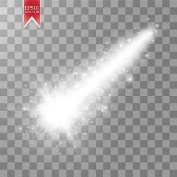 A bright comet with large dust. Falling Star. Glow light effect. Golden lights Stock Illustration