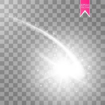 A bright comet with large dust. Falling Star. Glow light effect. Golden lights Stock Illustration