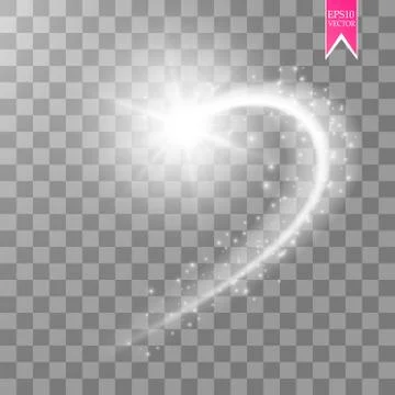 A bright comet with large dust. Falling Star. Glow light effect. Vector Stock Illustration