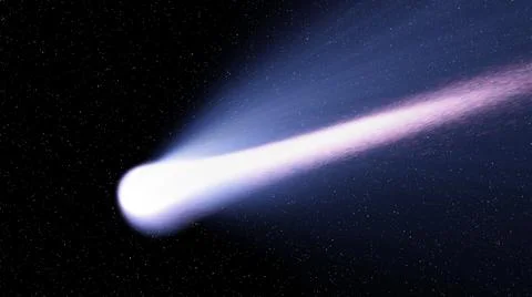 Bright comet with long tail rushing through outer space イラスト素材