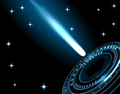 A bright comet, a meteor, a spaceship, a rocket enters the portal. Isolated o Stock Illustration