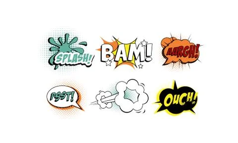 Bright comic speech bubbles set, text sound effects vector Illustration on a Stock Illustration