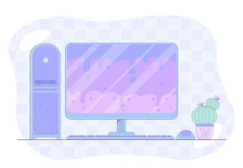 Bright computer concept. Display with blue and violet abstract spots at screen Stock Illustration