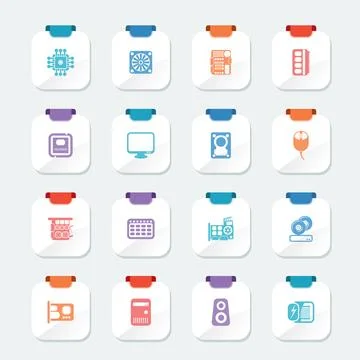 Bright Computer Performance and Equipment Icons Stock Illustration
