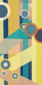 Bright concentric circles float among colorful vertical strips and angled p.. Stock Illustration
