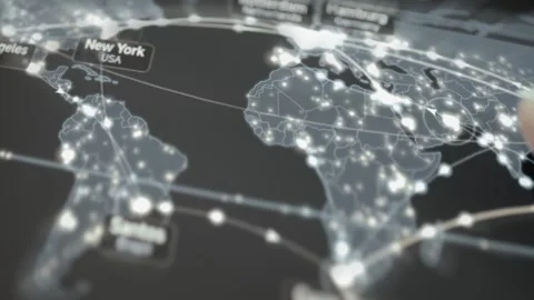 Bright connections cross the Atlantic between labeled American and European 库存影片 343357172