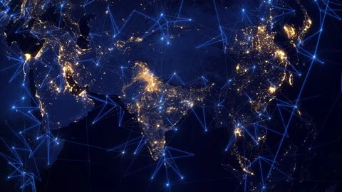 Bright Connections Forming a Network Over Asia. Line and Dot Animations Видео 160413741