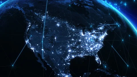 Bright Connections Forming a Network Over North America. Stock Footage 166478732