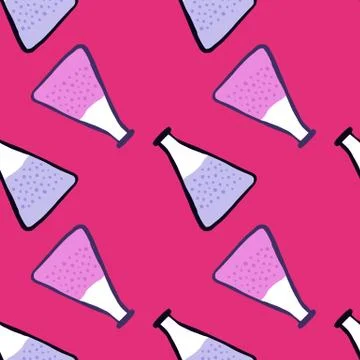 Bright contrast seamless pattern with education science pink and blue flasks. 스톡 일러스트