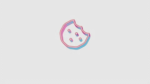 Bright cookie bite icon is jumping merrily. Retro style. Alpha channel black. Stock Footage 252808946