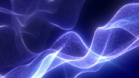 Bright cool-toned digital waves of purple and blue particles forming smooth f 스톡 일러스트