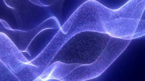 Bright cool-toned digital waves of purple and blue particles forming smooth f Stockillustratie