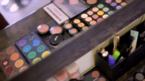 Bright cosmetics in the make-up salon Stock Footage 84383017