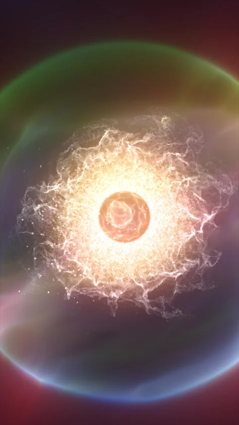 Bright cosmic explosion with a glowing orb at center, surrounded by particl.. Stock Footage 307388127
