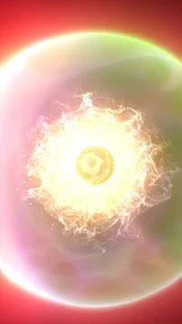 Bright cosmic explosion with a glowing orb at center, surrounded by particle  Stock Illustration