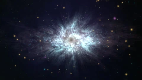 Bright Cosmic Explosion Starbursts and Celestial Energy in Space Stock Footage 305459703