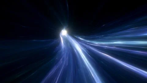 Bright cosmic stream bending through darkness toward a glowing core, expressing Stock Illustration