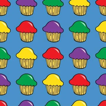 Bright cream cupcake seamless pattern Stock Illustration