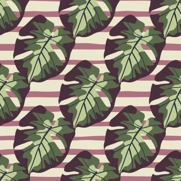Bright creative seamless floral pattern with green colored monstera leaves sh Illustrazione stock