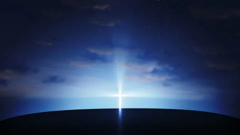 Bright cross on the hill with clouds moving on blue starry sky Stock Footage 172262910