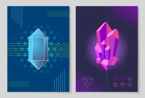 Bright Crystals and Geometrical Patterns Posters Illustrazione stock