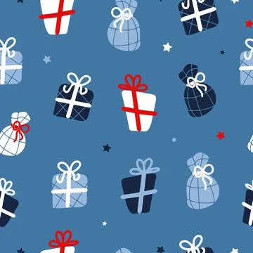 Bright cute festive childrens pattern. Gift boxes with bows. For christmas Illustrazione stock