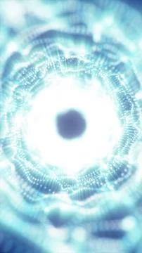 Bright cyan abstract circular data portal with glowing particles, soft digi.. Stock Illustration