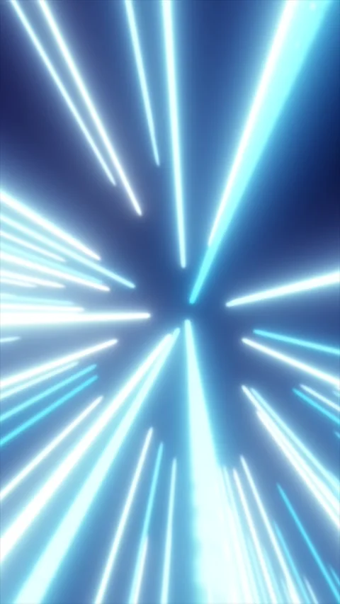 Bright cyan and white light streaks radiate across a blue background, creat.. Stock Footage 346685666