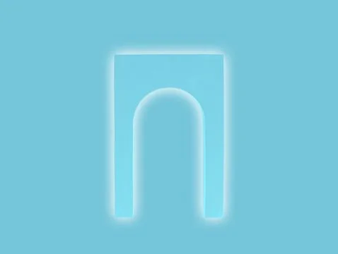 A bright cyan arch glows with soft radiant edges, forming a clean minimal Foto stock