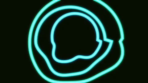 Bright cyan concentric outlines form an abstract circular emblem with an ar.. Stock Footage 348520403