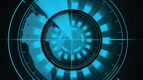 Bright Cyan Digital Globe and Interface Elements with Radial Glow on Dark a.. Stock Footage 321624596