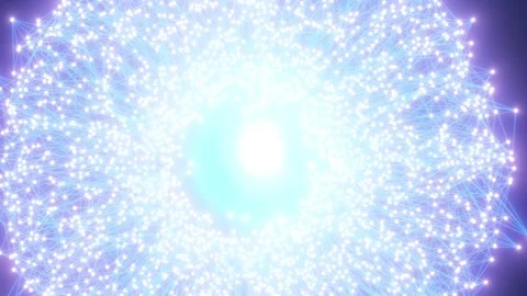 Bright cyan digital network portal with glowing nodes and connected lines Stock Footage 337512258