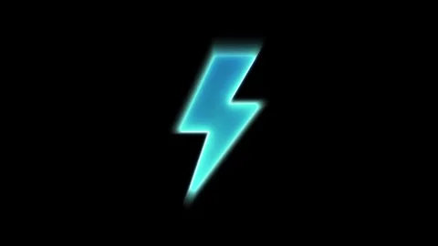 Bright cyan glowing lightning bolt animation on black background for energy.. Vidéo 334829830