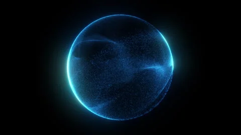 Bright cyan glowing particle plasma sphere with smooth flowing nebula waves.. Stock Footage 321907553