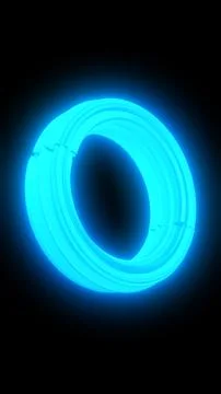 Bright cyan neon ring glowing on a black background, creating a futuristic .. Stock Illustration