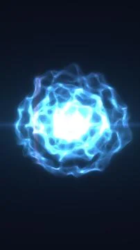 Bright cyan plasma orb with glowing electric core on a dark background, rep.. Stock Illustration